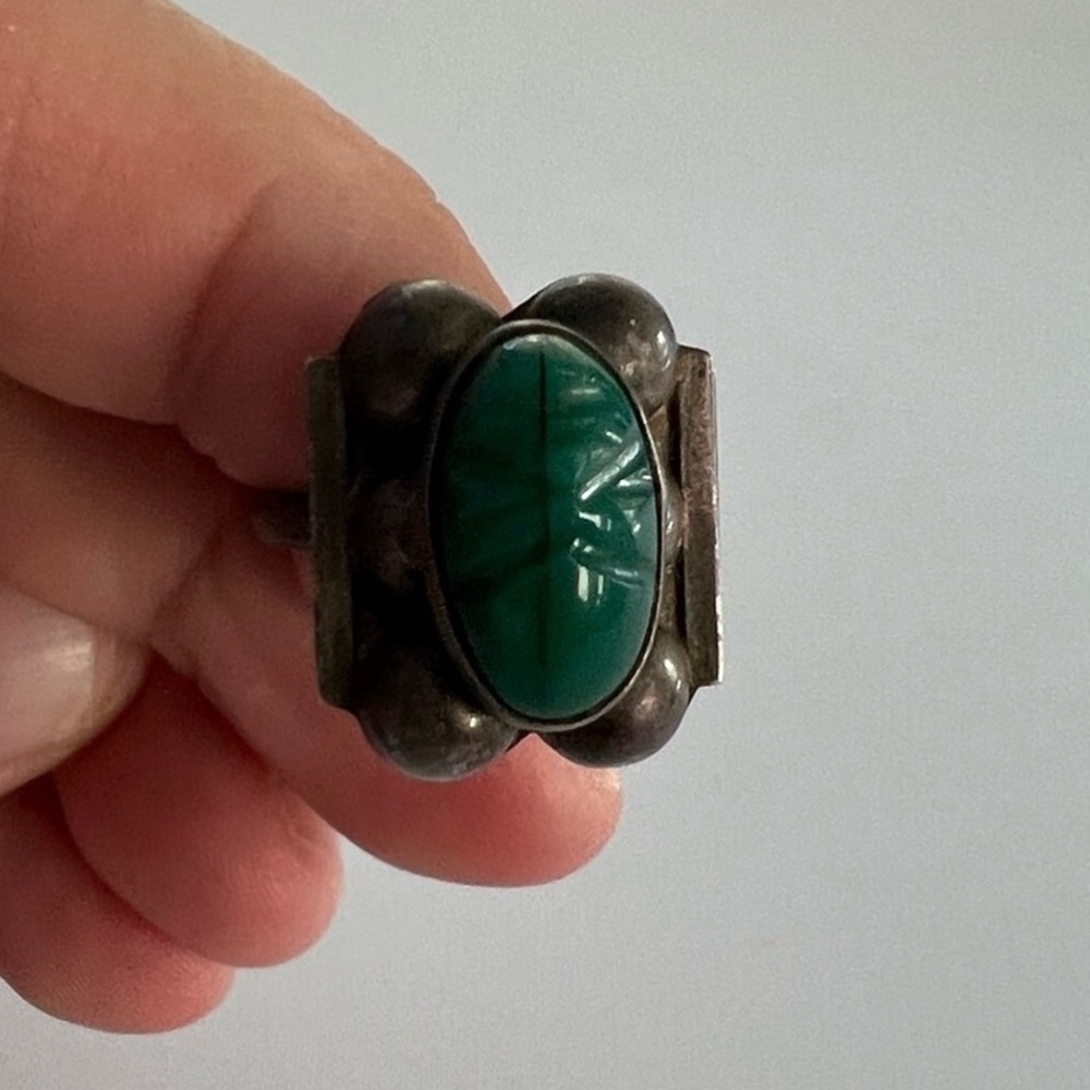 TAXCO Vintage Sterling Silver Green Onyx ring